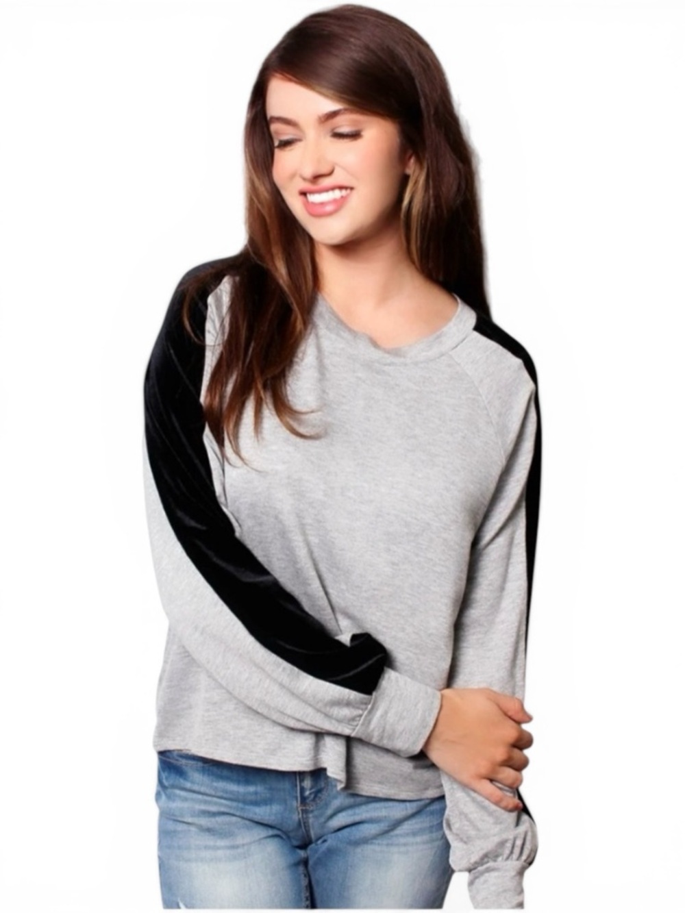 MOA MOA Black Tuxedo Arm Stripe Oversized Pullover in Light Grey